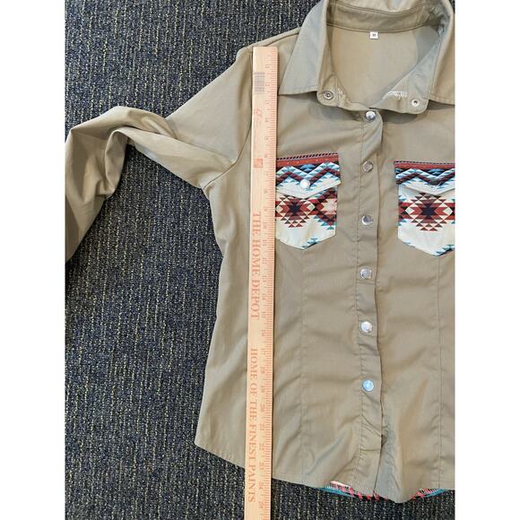 Full Collar Button Down w/Pocket & Aztec Deco Sleeves, Women's medium western - Picture 4 of 5